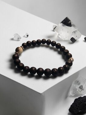 Lava Stone Beaded Bracelet Grey And White Natural Jasper